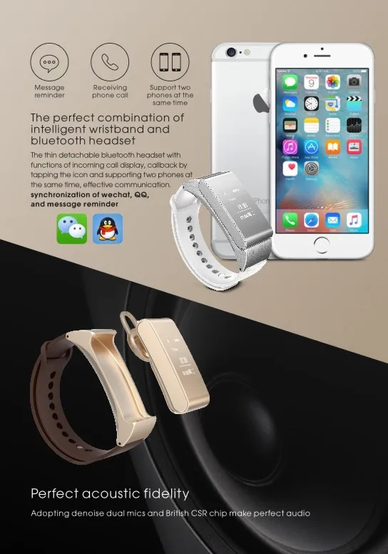 2016 Smart Bracelet Talk Band M8 Bluetooth Headset for Android Ios Smart Phone Watch