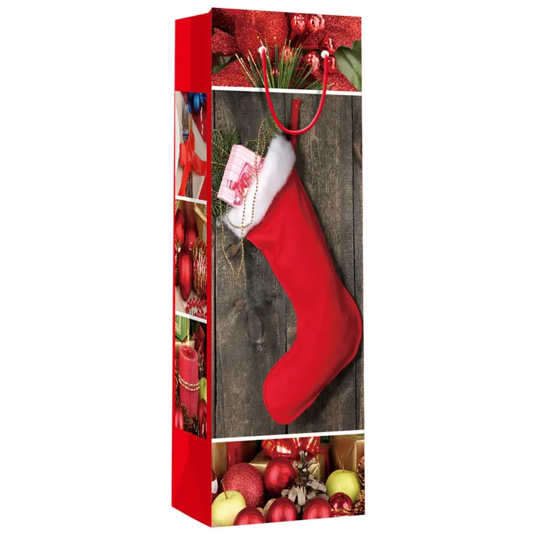 Premium Quality Christmas Custom Printing Decorative Paper Wine Bag, Gift Packaging Paper Bags