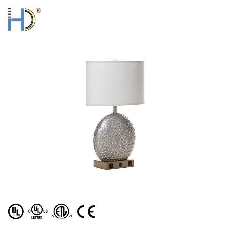Luxury Modern E26 Socket Silver Pearlized Parchment Oval Shade Table Lamps For Bedroom