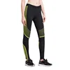Women Sports Workout Fitness Yoga Gym Running Black Yellow Glare Striped Stretch Elastic High Waist Ankle Length Tights Leggings