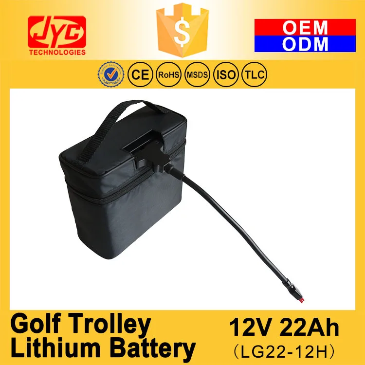 Cycle Life >2000 cycles 12V 22Ah LiFePO4 Electric Golf Trolley Lithium Battery With T-Bar Connector, Bag and Charger
