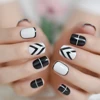 24Pcs Squoval White Black Color False Nails Short Art Nails UV Gel French Style Pre DesignsFull Cover Artificial Tips Natural