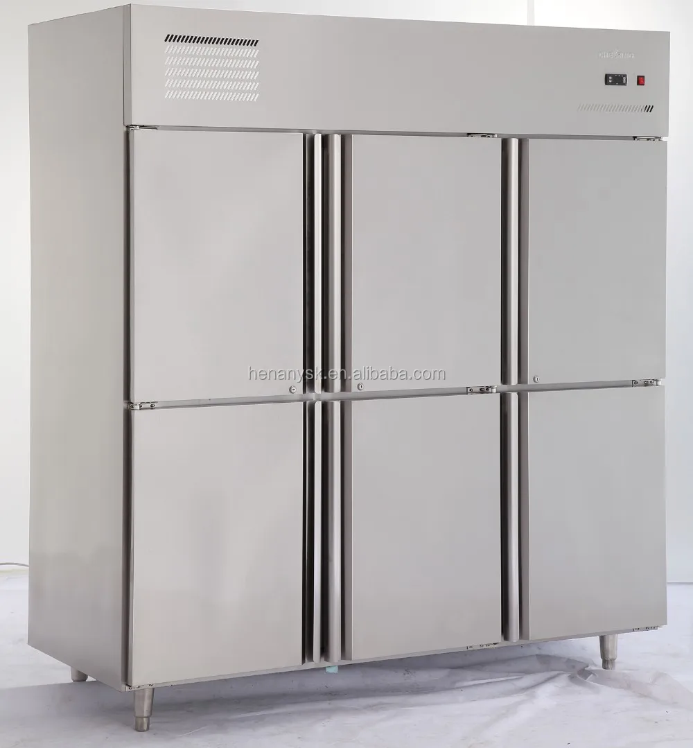 -5~-18C High Quality Fan Cooling Vertical Commercial 6 Doors Compressor Freezer Kitchen Cooler Fridge Frozen Cabinet