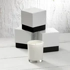 OEM Black And White Matte Frosted Glass Candle Holder Jars With Wood Lid