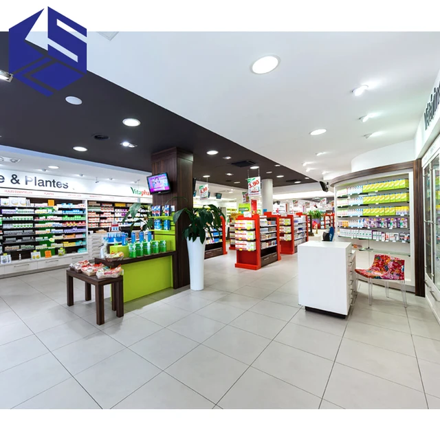 Modern style medical store display fixture glass pharmacy display cabinet