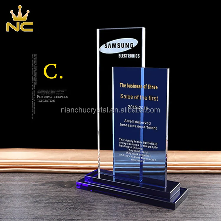 Distinción de cristal azul de premios de reconocimiento placa de agradecimiento regalos