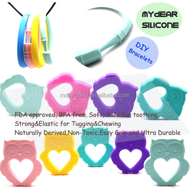 bpa free owl silicone baby teether toy teething necklace pendant