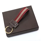 Luxury Custom Logo Red White Stripe Canvas Key Chain Holder with Gift Box