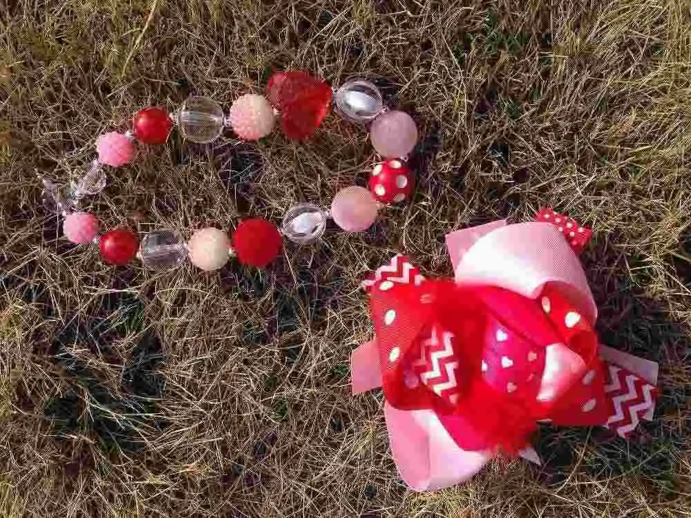 baby girls heart dress valentines dress with matching headband and chunky necklace set