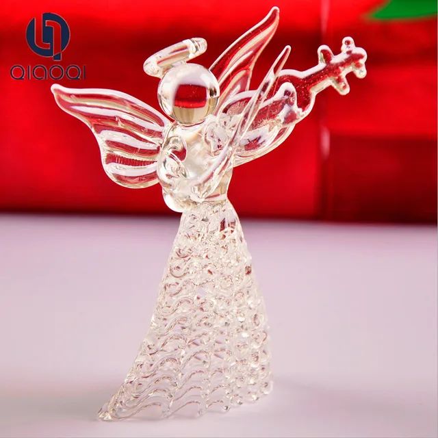nice gift transparent crystal glass craft playing fiddle angel