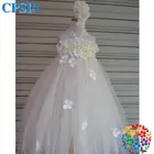 Cute baby girls flowers collar wedding dress Elegant white chiffon long party dress for girls wholesale
