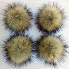 Cheaper faux fur raccoon fur pom poms with snap for hat