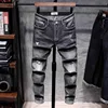 High Quality Men's Fashion Ripped Destory Washed Smoky Gray Straight Jeans Stretch Denim
