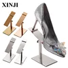 XINJI Stainless Steel Adjustable Height Metal Gold Shoe Display Holder Women Shoes Shop Window Display Rack
