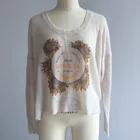 Women's High Fashion New Trend Personalized Sunflower Digital Printed 100% Cashmere Pullover Sweater