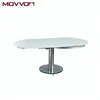 Hot selling extendable swivel flexible dining table with oval white glass top
