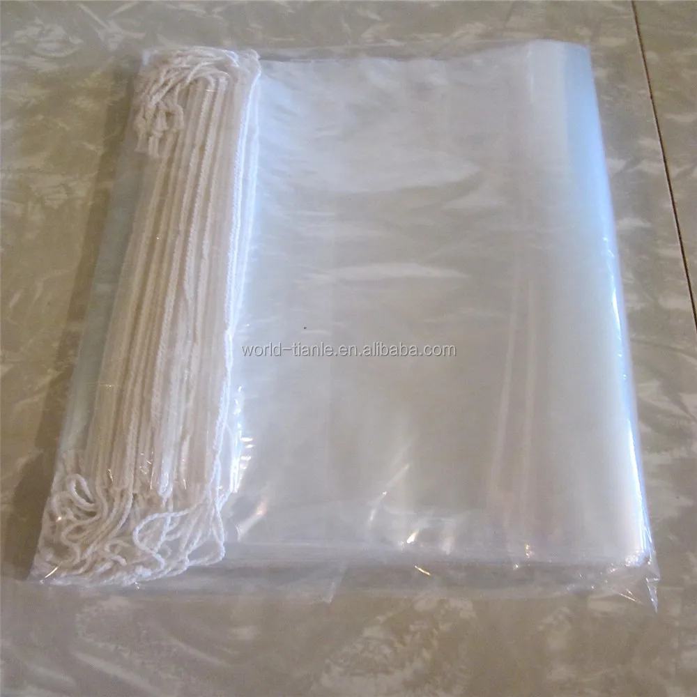 clear ldpe heavy duty plastic drawstring bag with cotton draw