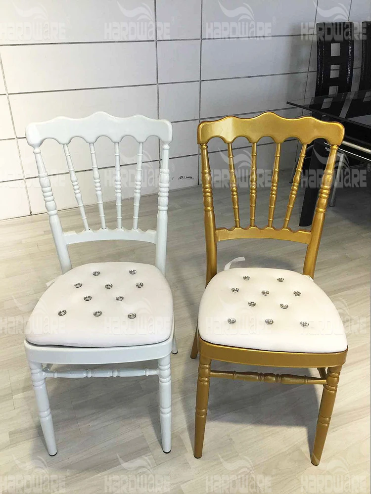 ホテルスタッキング白とゴールドアルミキアヴァリ椅子結婚式椅子仕入れ・メーカー・工場