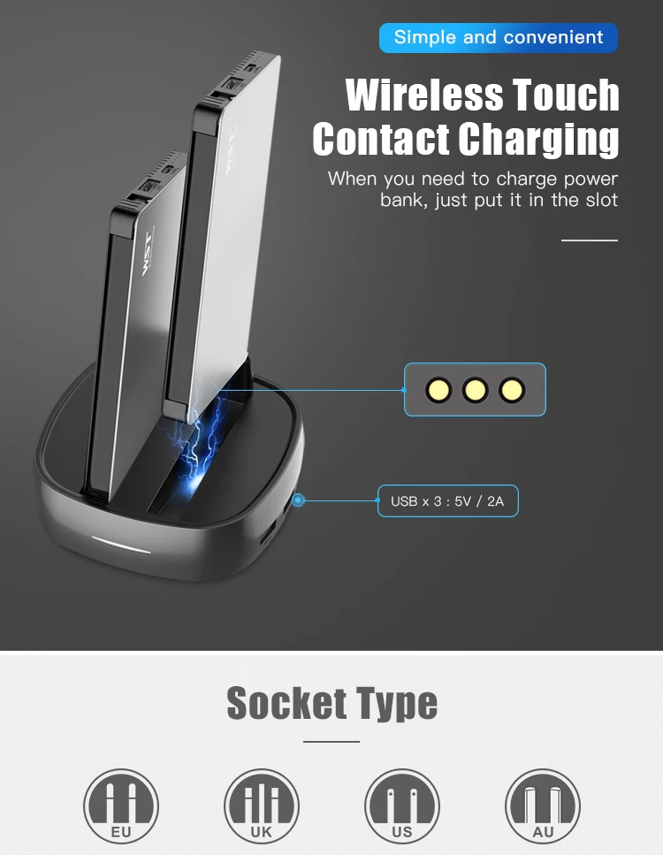 WST WP931B2 Docking Station Aluminum Charger built-in cable charging station in power bank - ANKUX.COM