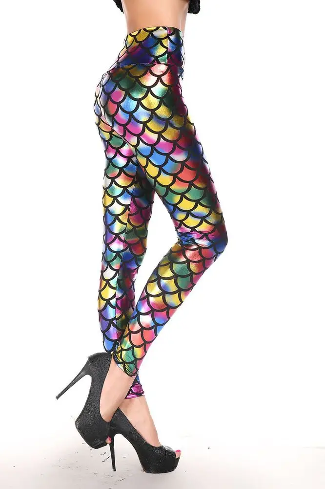 2014 new European and American fashion punk style metal wind pants leggings high waist legging color scale