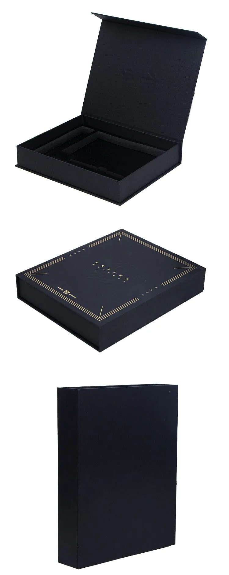 logo printed foldable cardboard flat pack book style box luxury