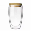 BLJOE08 16oz Borosilicate Double Wall Glass Mug Coffee Cup with Bamboo Lid