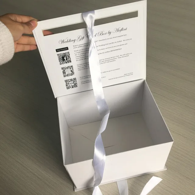 hot design ribbon folding white color wedding gift box with
