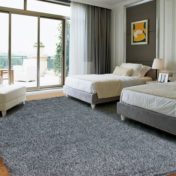 Plain black long pile shaggy carpet and rug for living room