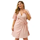 In Stock Short Sleeve Cotton Plus Size Women Dress
