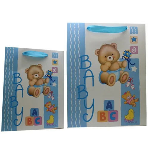 blue baby bear gift bags paper present bag for baby shower
