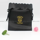 Luxury small BLACK PU Leather Drawstring Jewelry Pouch bag