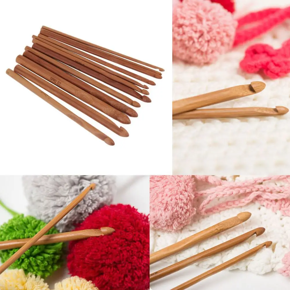 12 Sizes /set Handle Crochet Hook Bamboo Knitting Knit Needle Weave Yarn Set Crafts Yarn Tools hot search