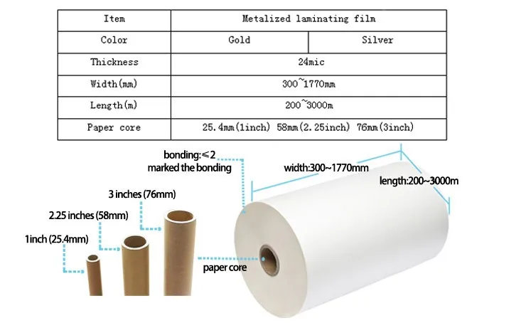 24mic metalized pet film roll