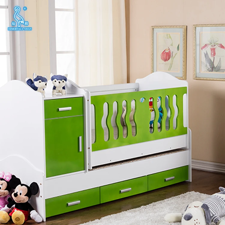wooden cot with drawers