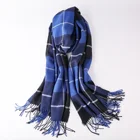 International style ladies tassel shawl cashmere like polyester check scarf