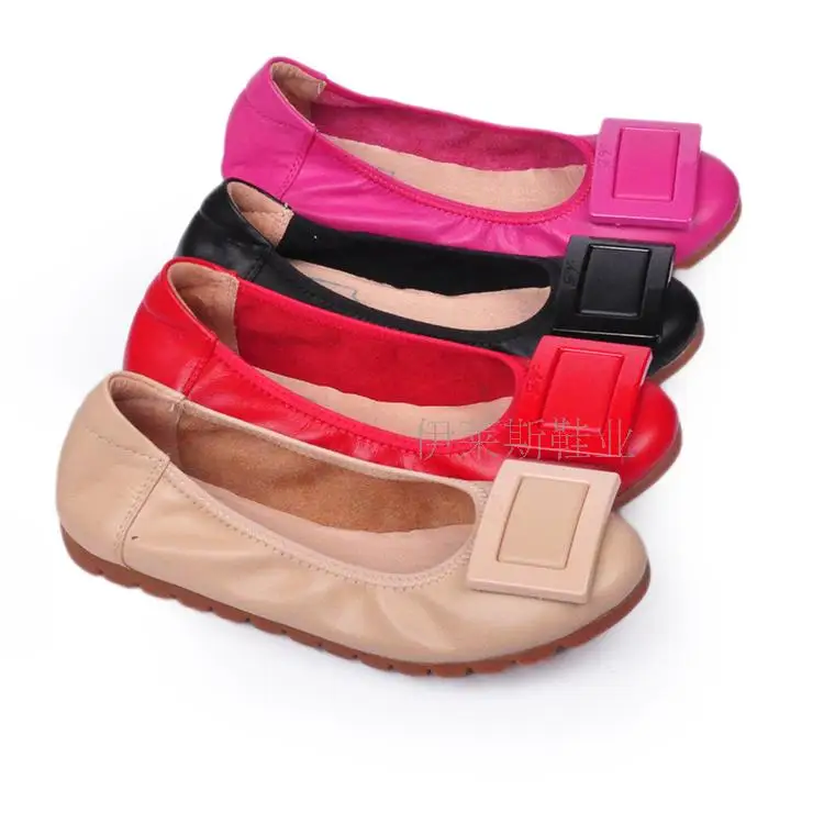 New arrival 2015 cowhide single shoes spring and summer flat shallow mouth egg rolls shoes fashion round toe women's metal