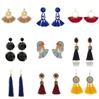 New simple long tassel earrings hand - woven natural shell hoop earrings raffia earrings accessories wholesale