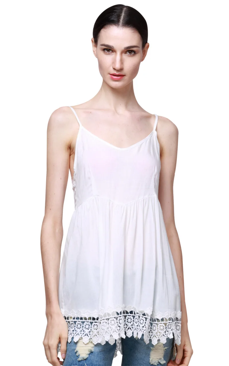 Sexy Womens Summer Blouses Casual Lace Beach Strap V-neck Shirt Blouse