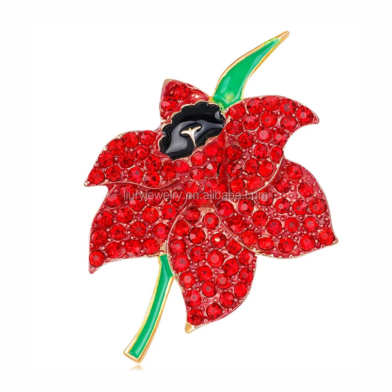 2017 new rhinestone crystal flower rhinestone alloy poppy brooch