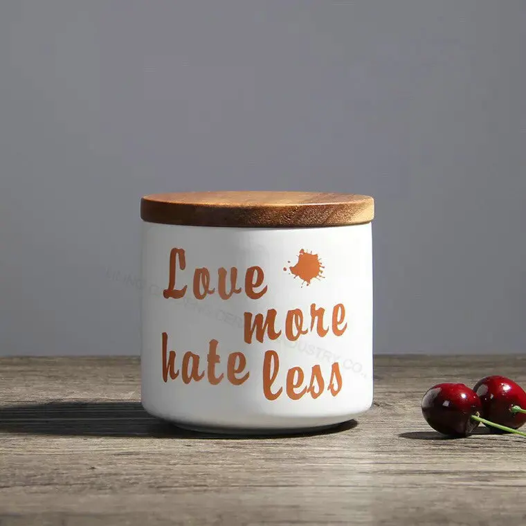 Ceramic Tea Canister Ceramic Storage Jar with Bamboo Lid Food Jar Kitchenware Sets