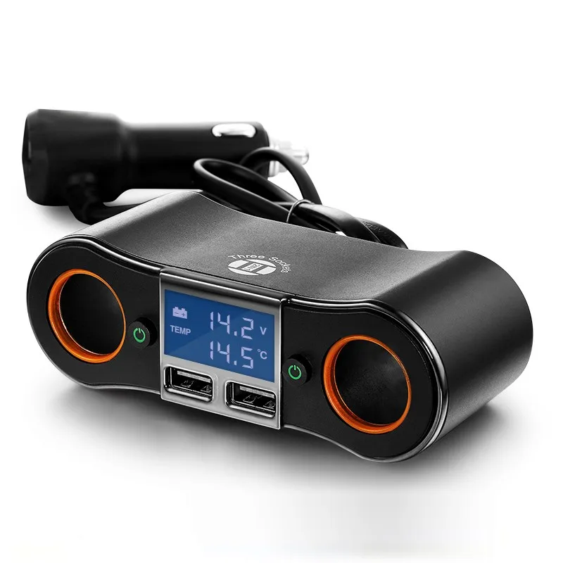 2 Universal 2 USB cup holder Car Charger for Smart phone with 3 cigarette lighter sockets .jpg