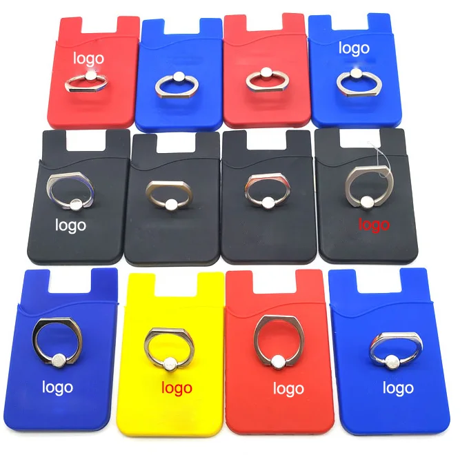 customized advertising logo silicone id credit card phone holder