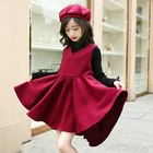 New design woolen fabric princess autumn dresses children clothes girl