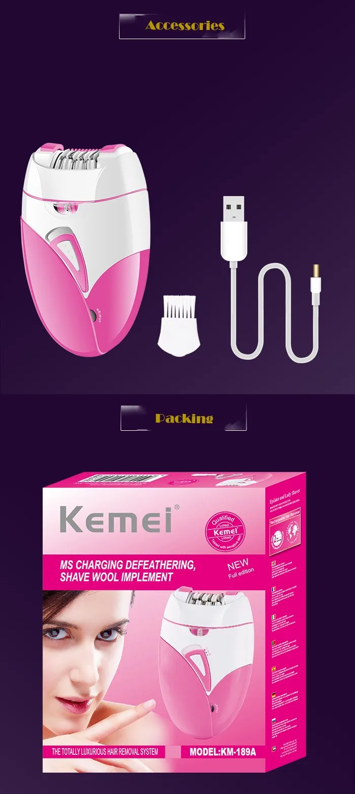 Kemei Km A Rechargeable Lady Epilator Electric Hair Removal Bikini