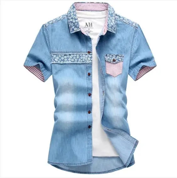 Men's Fashion Jean Material Shirts Slim Fit Short Sleeve Oxford Spinning Material Two Color Male Summer Shirts For Charming Men