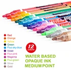 ZEYAR Glitter Paint Marker water-based Valve Action Paint Pens, Medium Tip, 12 colors, ZP1538PE12MB