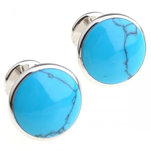 wrap cufflinks Antique Kennedy Times Mirror Blue Turquoise Stone Round Cufflinks