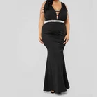 Deep V Neck Black Maxi Long Dresses Women