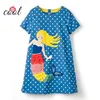 2019 spring summer 2 -7 years baby girl dress child frock design knitted short sleeve cotton girl dress with Mermaid patch