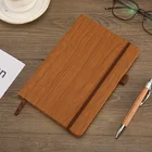 custom a5 yellowish-brown wood grain bamboo leather classical elastic band elegant hardcover notebook